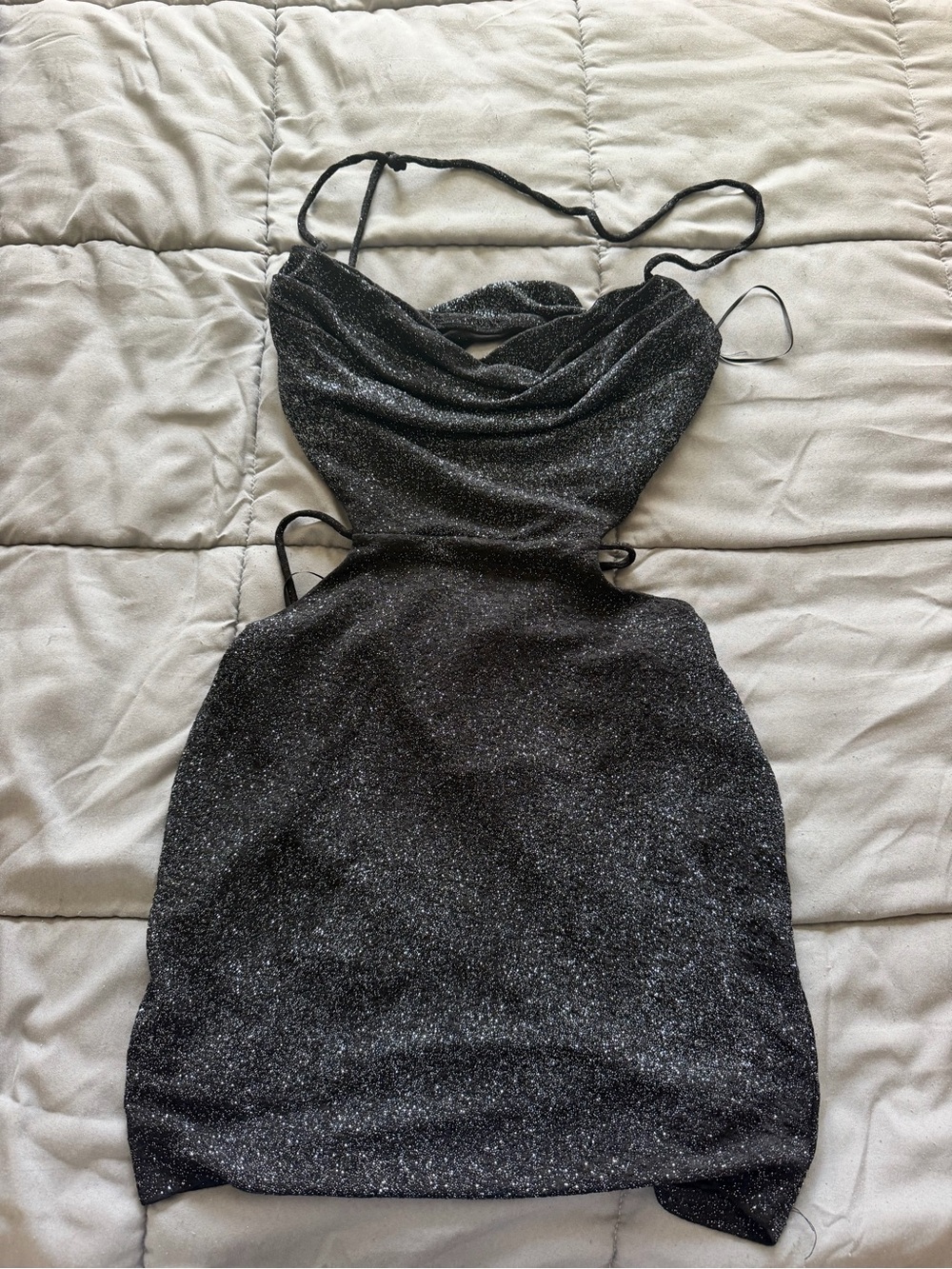 Windsor Sparkle Black Cowl Cutout Mini Dress